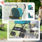 PawHut Dog Stroller, Foldable Cat Dog Pram for Miniature Breeds, Pet Stroller with Brake, Mesh Windows, Dark Green