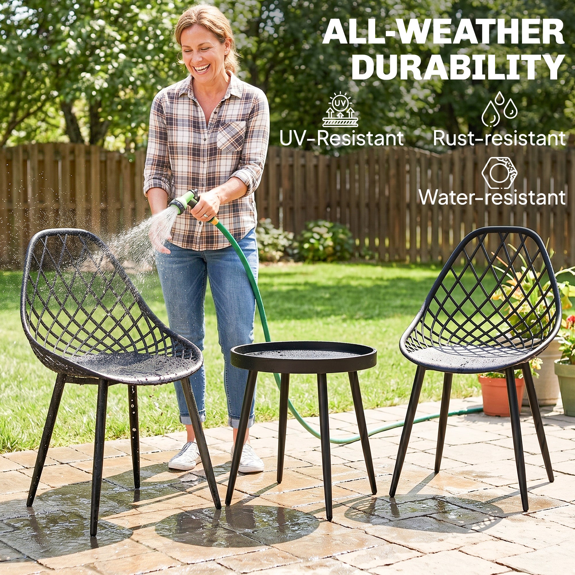 Outsunny 3-Piece Outdoor Bistro Set with 2 Chairs and Round Table for Garden, Balcony, Porch, Black