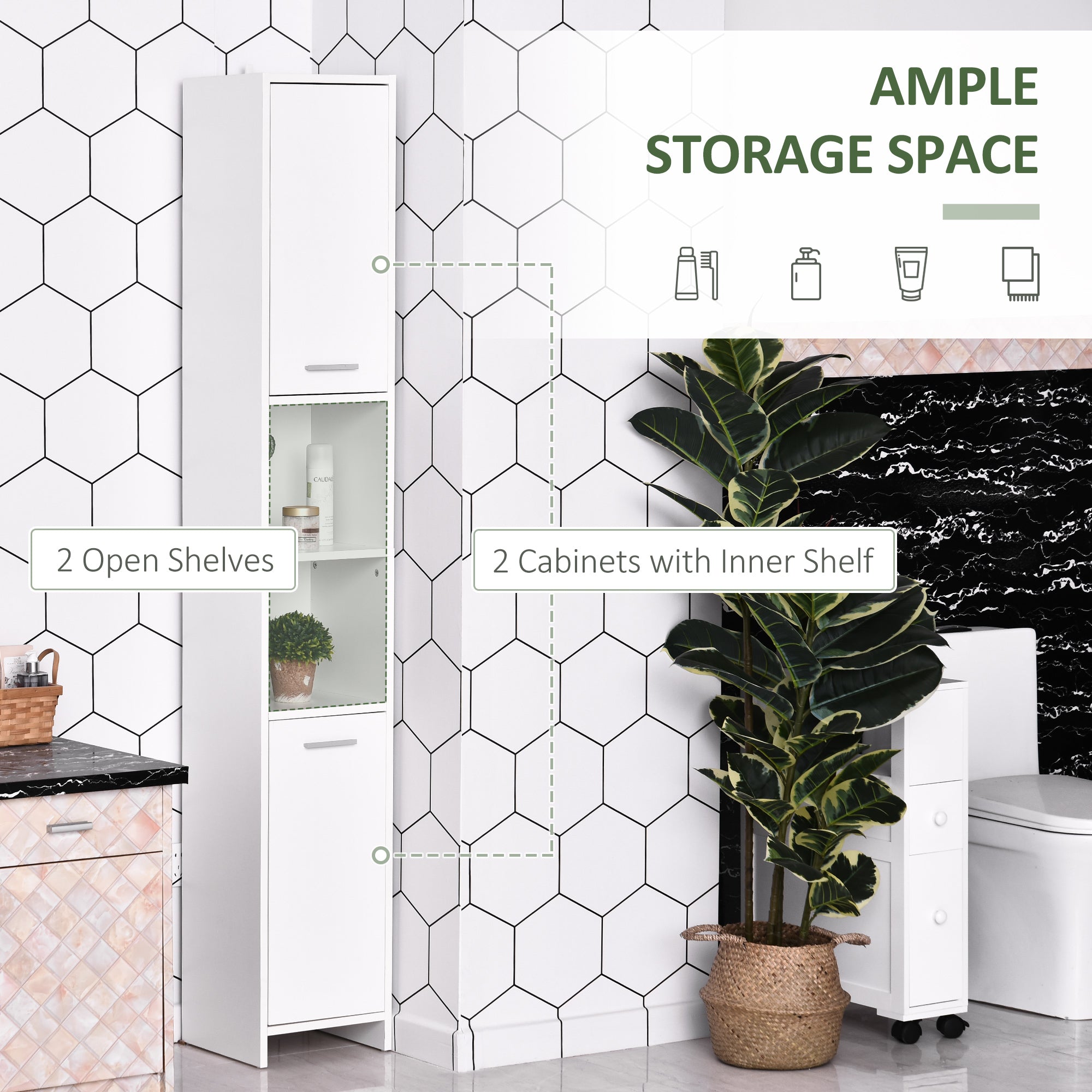 HOMCOM Tall Bathroom Storage Cabinet with Three-position Adjustable Shelves For Neutral Style, Hallway White