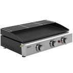 Outsunny 3 Burner Grill Griddle, Portable Gas Plancha with Warming Rack, 7.5 kW, Tabletop Gas BBQ with Grease Cup, Black