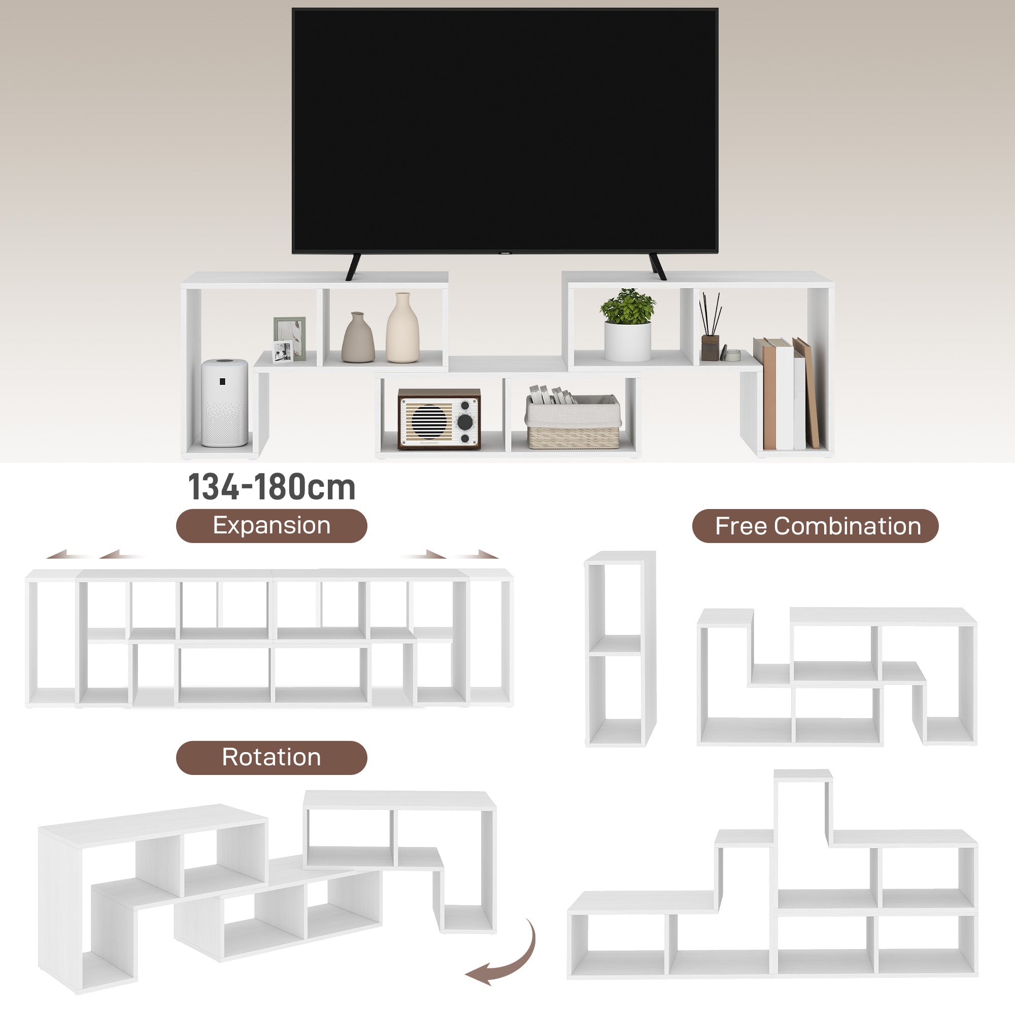 Three-Block Modular TV Stand - White Wood-Effect