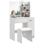 HOMCOM Dressing Table and Stool Set, with Storage - White