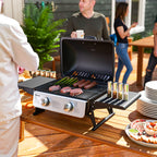 Outsunny Two-Burner Compact Gas Grill with 2 Folding Side Shelves - Black