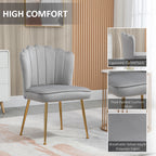 HOMCOM Shell Dining Chairs Set of 2, Upholstered Kitchen Chairs with Gold Metal Legs and Backrest, Velvet Fabric Lounge Leisure Chairs for Living Room, Reception Room, Grey