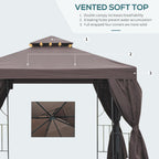 Outsunny 3 x 3 m Garden Gazebo Double Roof Marquee Patio Wedding Party Tent Canopy Shelter with Sidewalls (Brown)