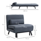 HOMCOM Single Sofa Chair Bed, Linen Fabric 3-in-1 Convertible Sleeper Chair with 5-Position Adjustable Backrest, 75cm Wide Seat, Pillow for Living Room, Bedroom, Black