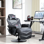 HOMCOM Small Leather Massage Recliner Chair with Ergonomic High Back Retractable Footrest Headrest Work Break Grey