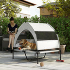 PawHut Portable Elevated Dog Bed with Removable Canopy, Cooling Raised Pet Cot for Medium Large Dogs, 92 x 75 x 85 cm