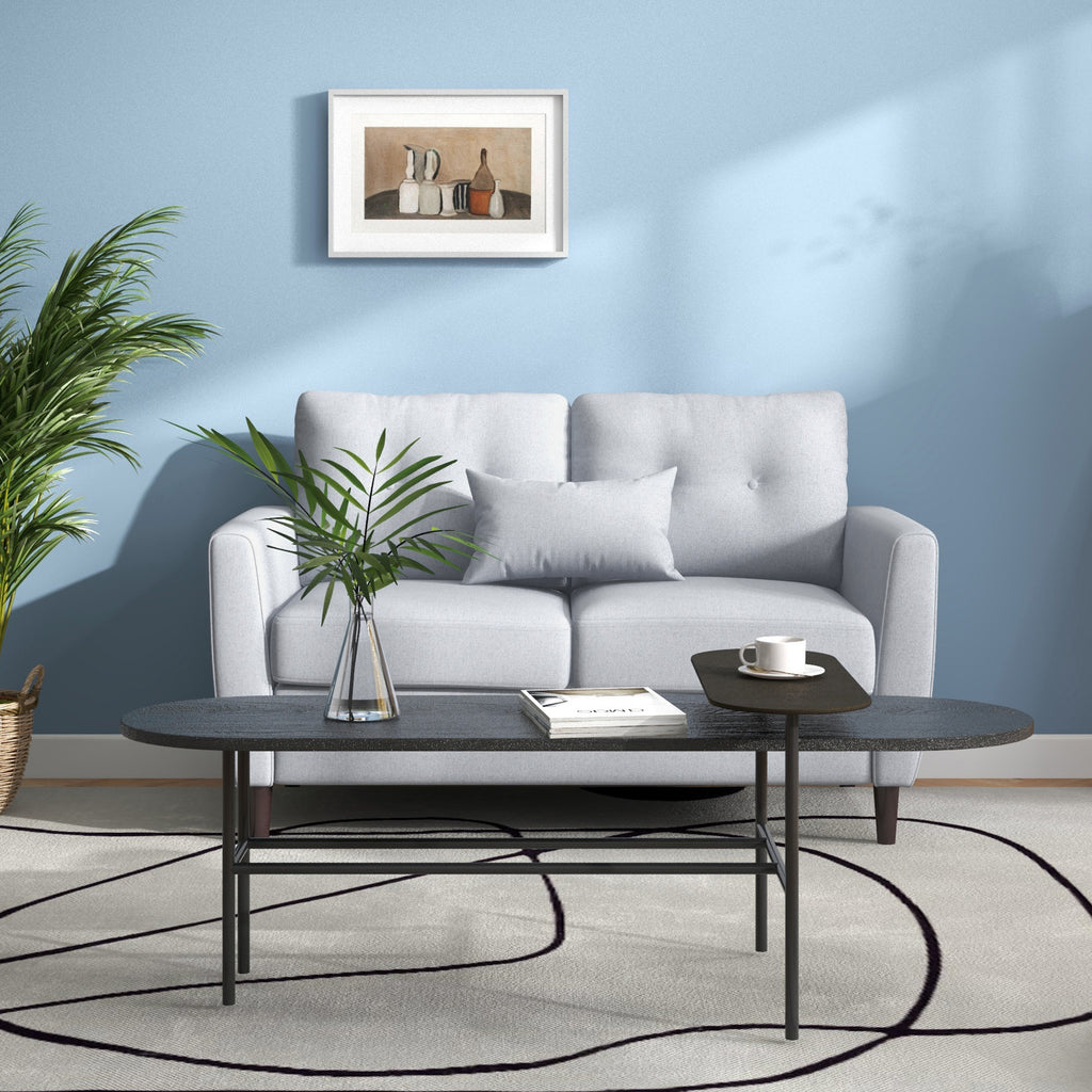 HOMCOM 2 Seater Sofa with Spring Cushion, Fabric Sofa with Wooden Legs, Modern Love Seat for Living Room, 140cm Width Tufted Couch for Bedroom, Light Grey