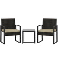 Outsunny Rattan Bistro Set, 3 Piece Garden Furniture Set with Glass Top Table and Cushions, Khaki