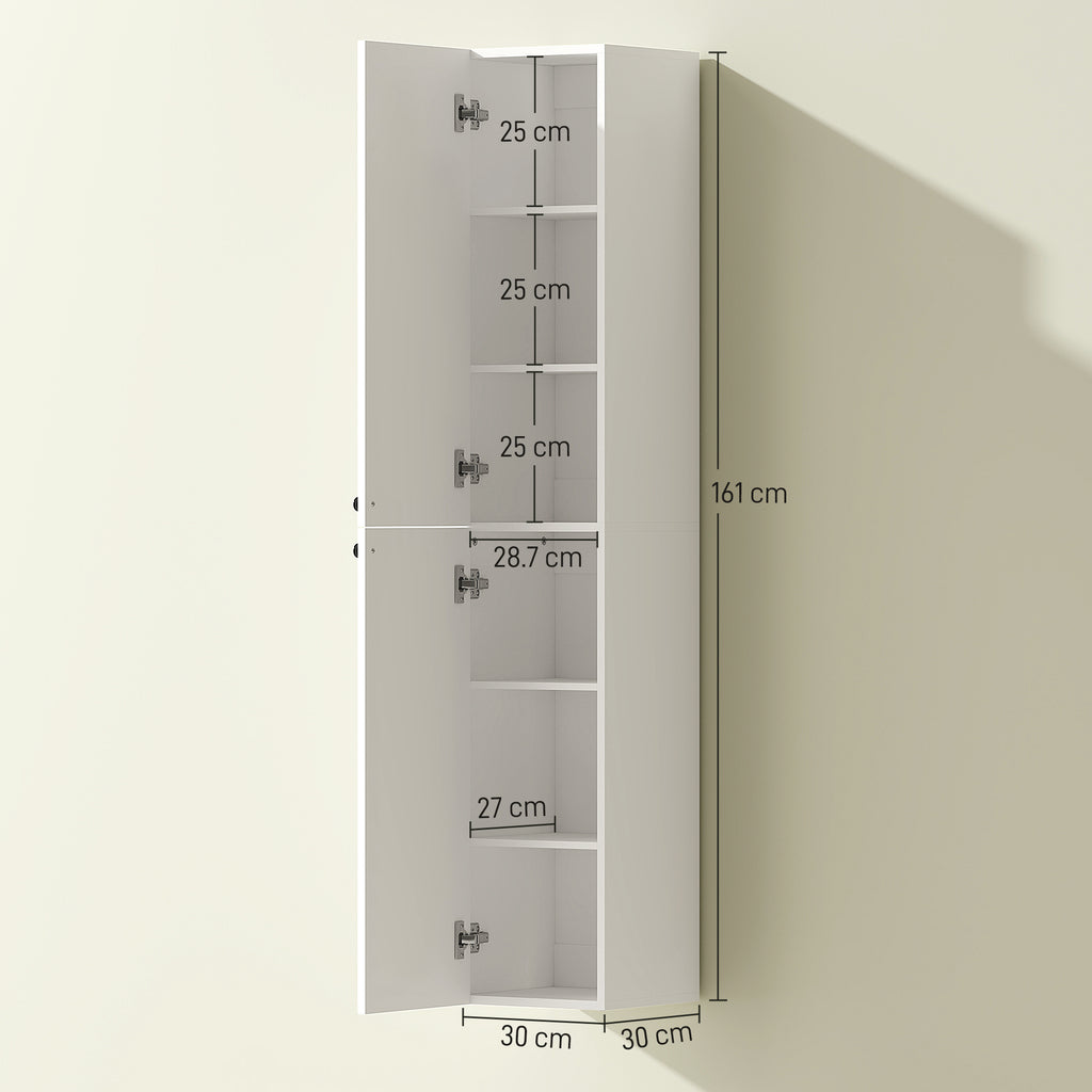 HOMCOM Wall Mounted Tall Bathroom Storage Cabinet with Soft-Close Hinges, Slim Bathroom Cabinet with 2 Doors, White