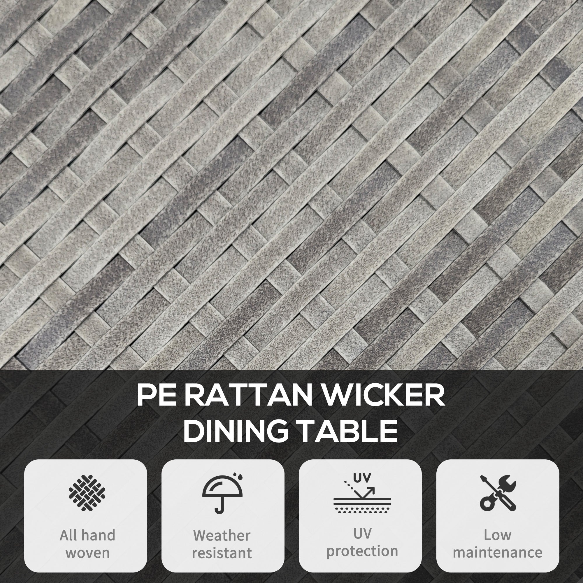 Outsunny 70 cm Wood-Effect Rattan Garden Table - Grey