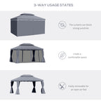 Outsunny 3 x 4m Aluminium Garden Gazebo, Marquee Canopy Shelter Pavilion Party Tent with Nets and Curtains for Garden and Deck, Dark Grey