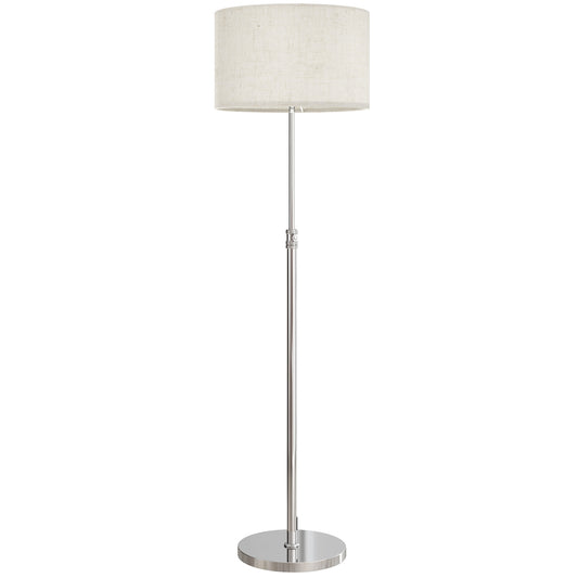 Floor Lamp with Remote, Height Adjustable Standing Lamp with Linen Shade, Dimmable with 3000K-6000K Adjustable Colour Temperatures, Foot Switch for Living Room Bedroom Office, Silver Tone