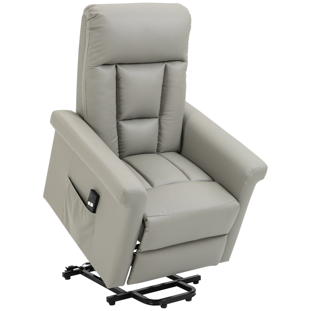 HOMCOM Power Lift Chair Armchair for the Elderly, PU Leather Recliner Chair with Extended Footrest, Remote Control and Side Pocket, Grey