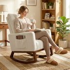 HOMCOM Rocking Chair for Adults, Lounge Rocker Chair with Lumbar Pillow, High Back, Wood Base, Side Pockets, Cream White