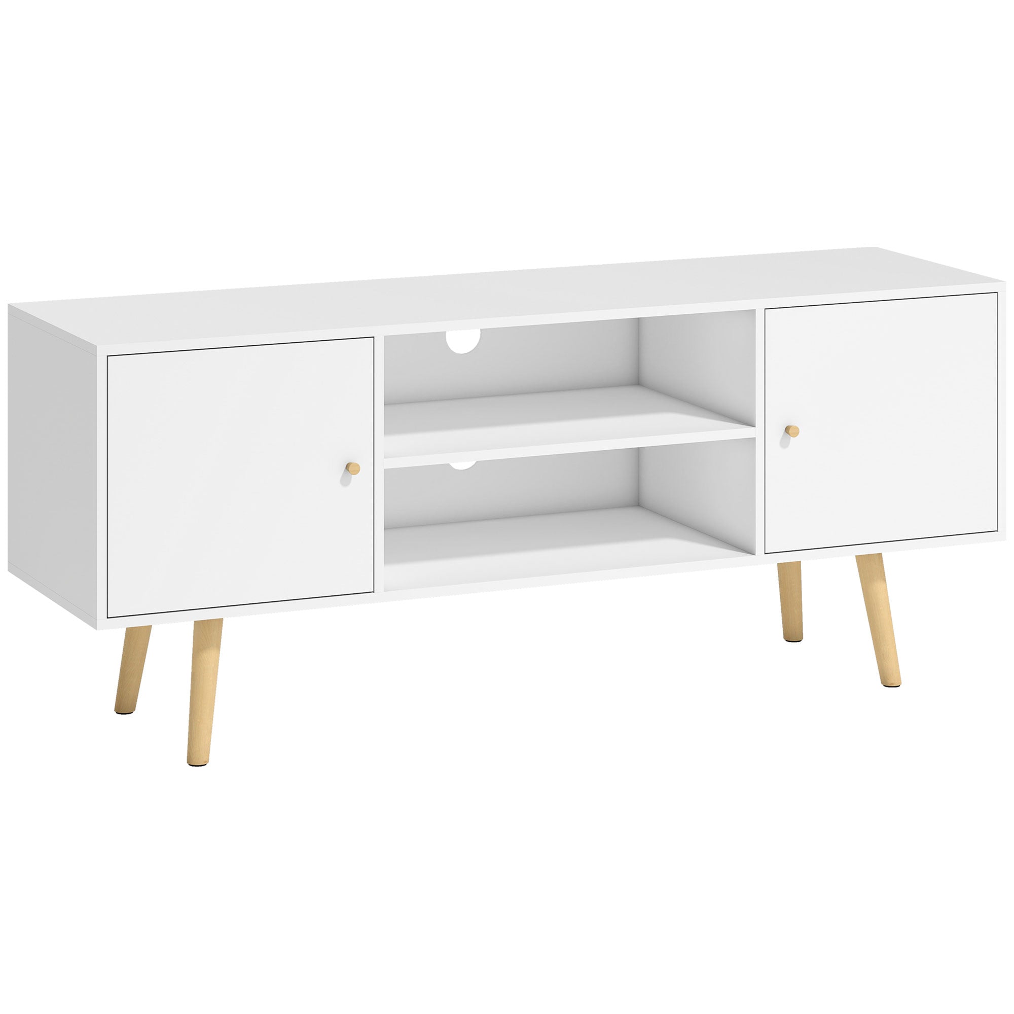 TV Stand Cabinet up to 55 Inches, TV Unit with Storage Shelves and Wood Legs for Living Room, Bedroom, White