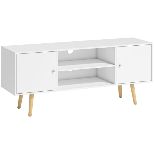 TV Stand Cabinet up to 55 Inches, TV Unit with Storage Shelves and Wood Legs for Living Room, Bedroom, White