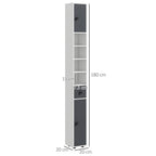 kleankin 180cm Slim Bathroom Cabinet, with Drawer, Shelves and Cupboards - Grey