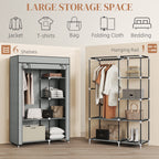 Fabric Wardrobe w/ Shelves Hanging Rail Foldable Wardrobe Light Grey