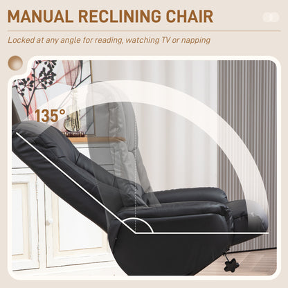 Rocking Recliner Chair with Footstool, PU Leather Recliner Armchair with Wood Base, Upholstered Reclining Chair for Living Room Bedroom, Black