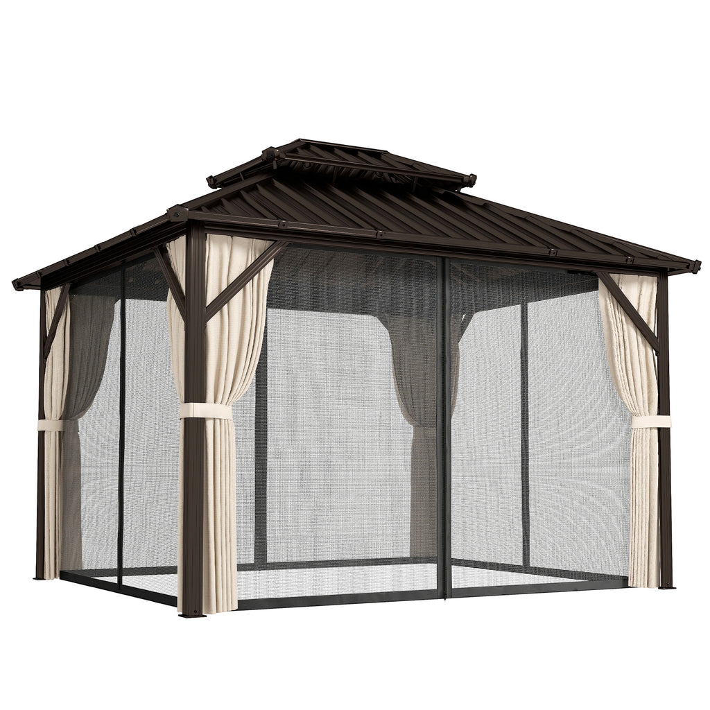 Outsunny 3x3.6 m Hardtop Gazebo Canopy with UPF50+ Double Galvanised Steel Roof, Brown