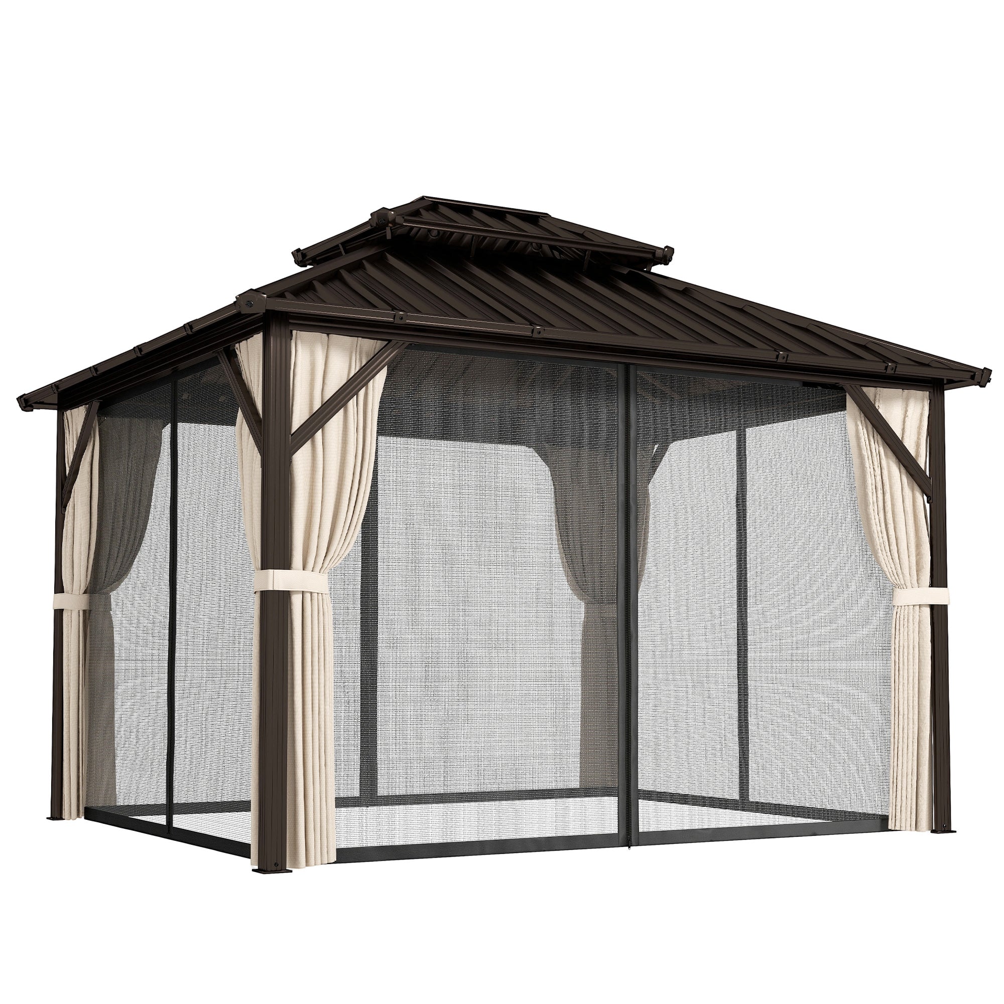 Outsunny 3x3.6 m Hardtop Gazebo Canopy with UPF50+ Double Galvanised Steel Roof, Brown