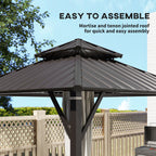 Outsunny 3 x 3(m) Hardtop Gazebo Canopy with Double Metal Roof, Waterproof Permanent Pavilion Garden Gazebo with Netting and Curtains, Easy to Assemble, Beige