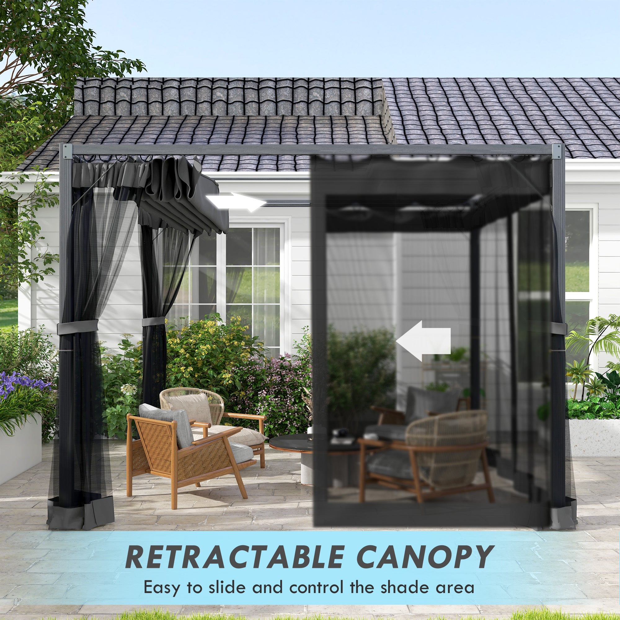 Outsunny 3 x 3m Aluminium Frame Pergola, with Retractable Roof - Dark Grey