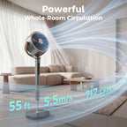 20dB Silent Standing Fan, 70°+90° Auto Oscillating Fan with 12 Speeds, LED Light, Air Circulator, Remote Control, 12H Timer, for Bedroom, 46 Inch, Grey