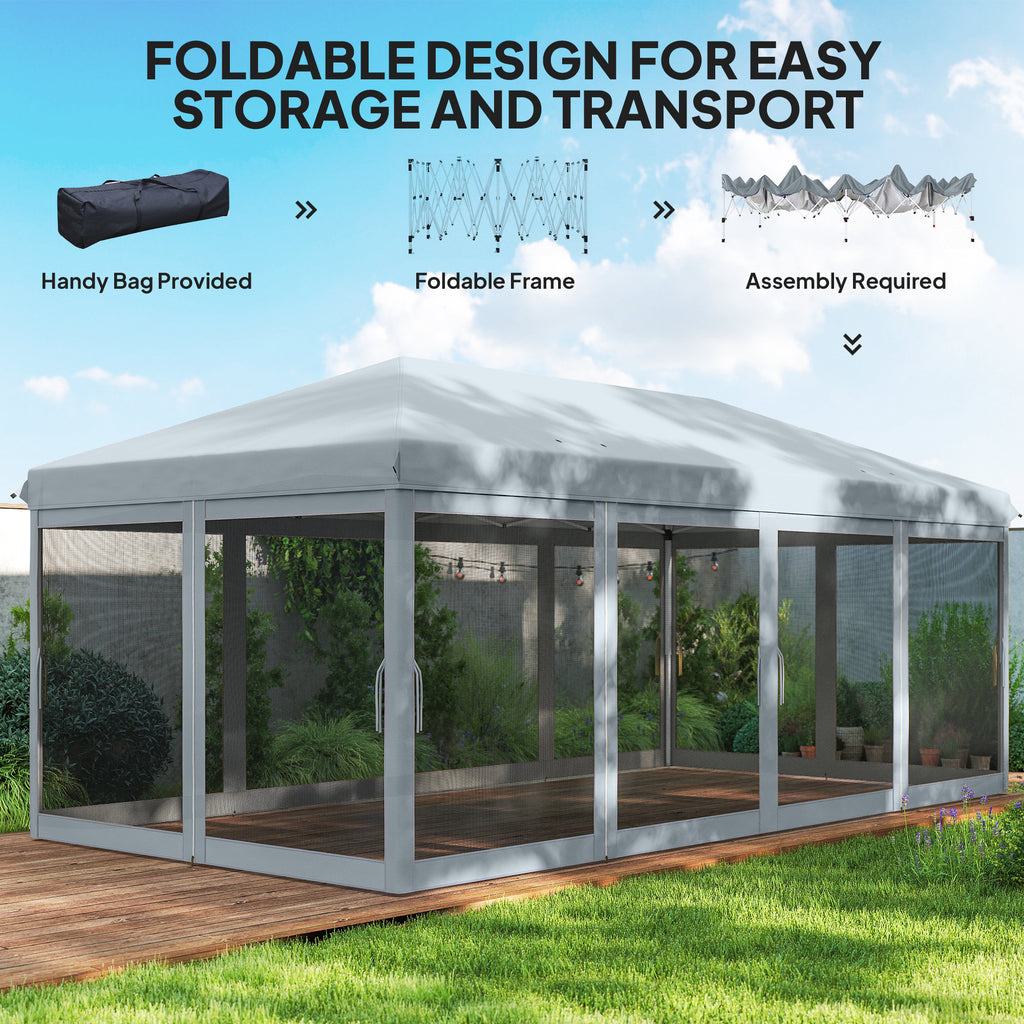 Outsunny 3 x 6m Pop Up Gazebo, Outdoor Canopy Shelter, Marquee Party Wedding Tent with 6 Mesh Walls and Carry Bag, Grey
