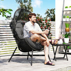 Outsunny Rattan Egg Chair, Oversized Freestanding Garden Egg Chair with Thick Tufted Cushion, Headrest, Steel Frame for Indoor and Outdoor Use, Charcoal Grey