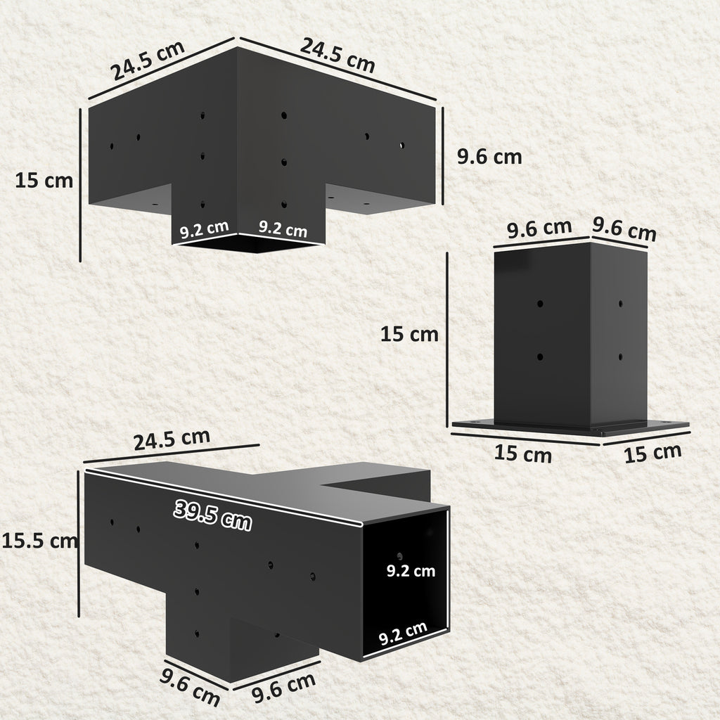 Outsunny 12PCS Pergola Kit, Pergola Brackets with 3-Way & 4-Way Corner Brackets for 9.6 x 9.6 cm (Actual 9.2 x 9.2 cm) Lumber