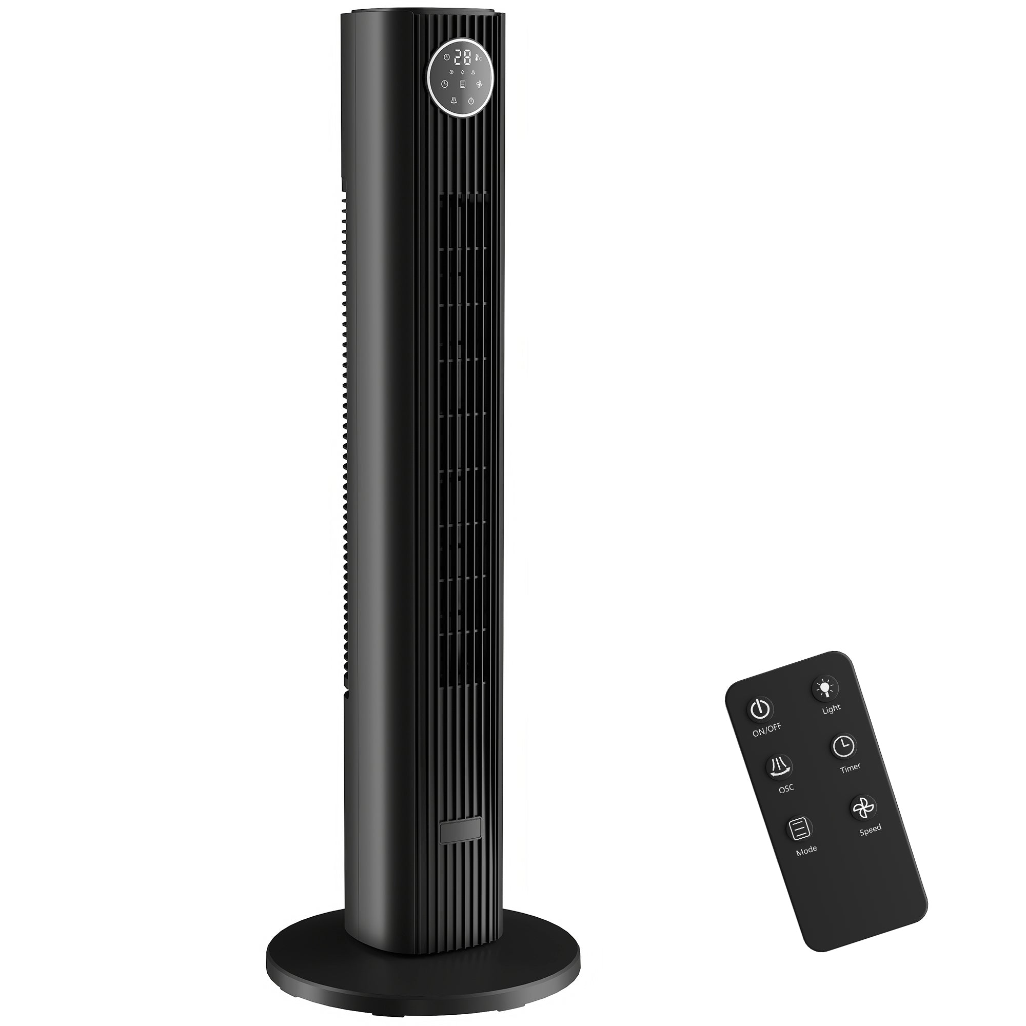28dB Tower Fan for Bedroom, 36 inch, 8 m/s Velocity Standing Cooling Fan with 80° Oscillating, BLDC Motor, 12 Speeds, LED Display, 4 Modes, 12H Timer, Remote Control, Black