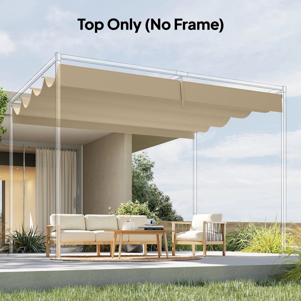 Outsunny Retractable Pergola Canopy Only, 3.92 x 3.5 m, UV30+ Replacement Canopy Cover for 4 x 3 m Pergola, Khaki