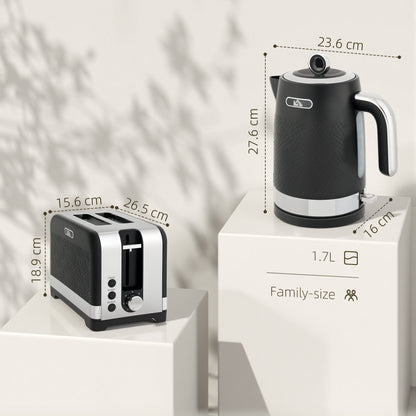 Sleek Textured Kettle and Toaster Set - Black
