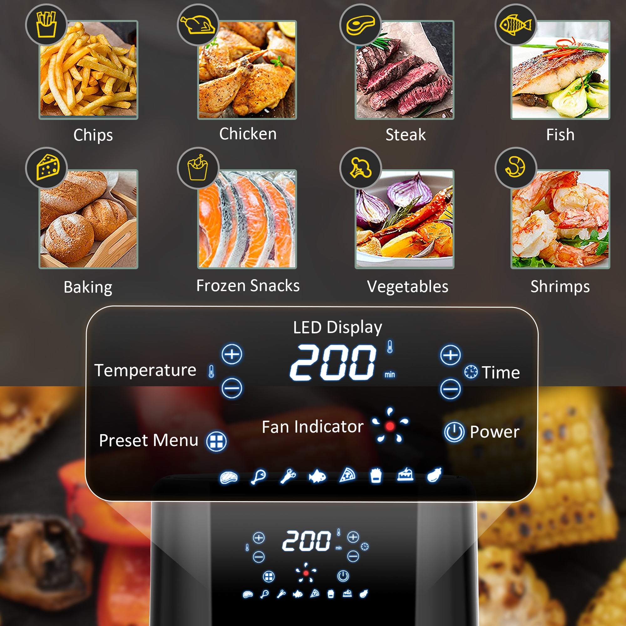 4.5L Air Fryer, 8-in-1 Digital Air Fryer Oven with Rapid Air Circulation, Temp Control & Timer, Non-stick Basket, Oil-Free Cook, 1500W, Black
