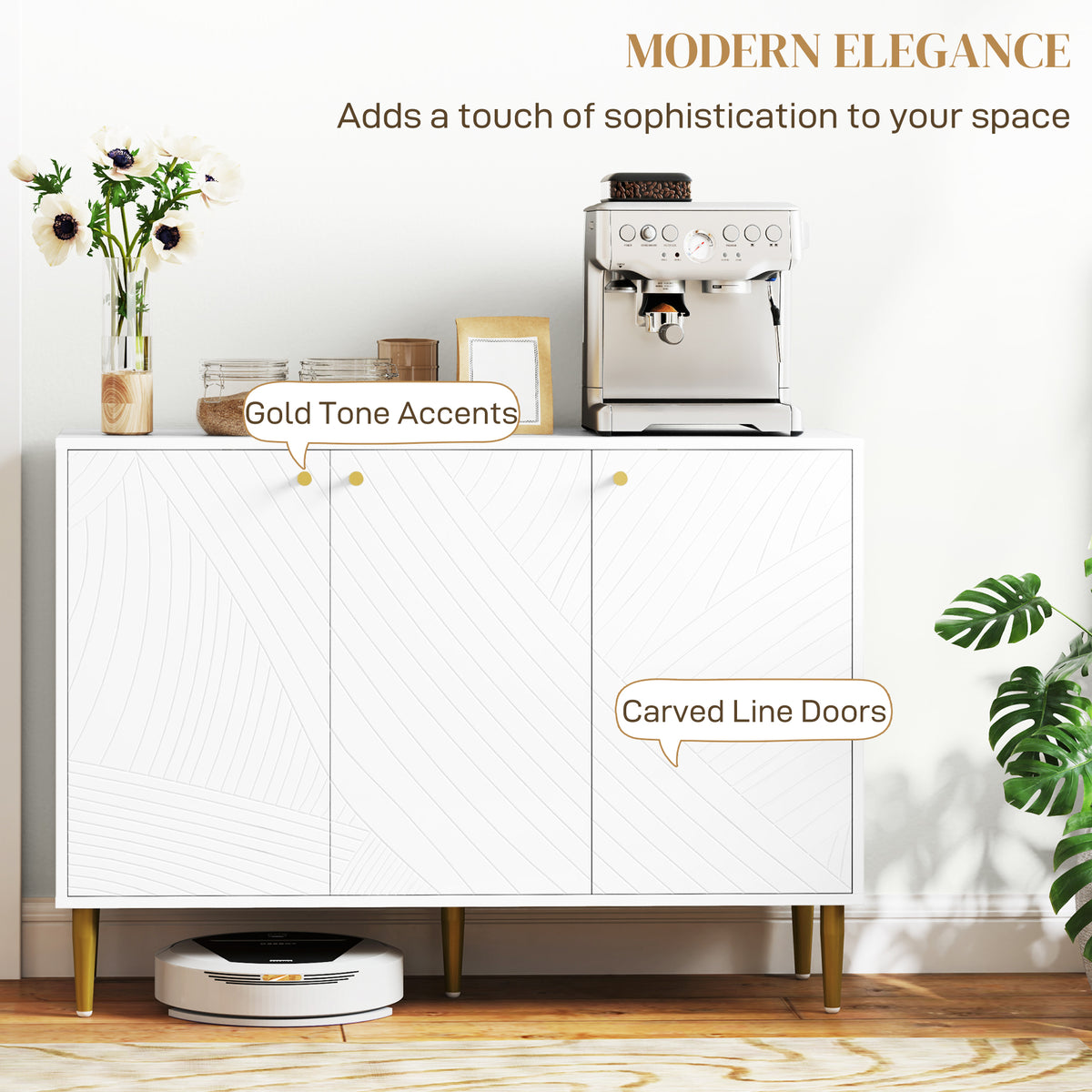 Elegant Two-Cupboard Sideboard - White/Gold-Tone