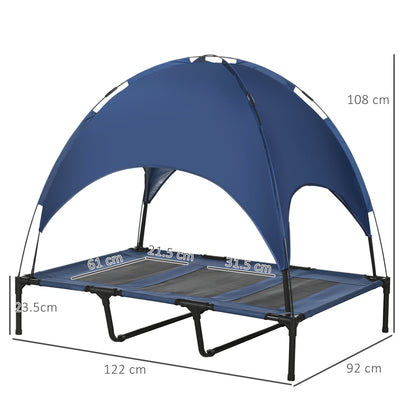 PawHut Outdoor Dog Bed with Removable Canopy, Portable Raised Dog Bed for Camping, Garden & Beach, Water-Resistant UV-Protection Mesh Pet Cot Sun Lounger, for XL Pets, 122 x 92 x 108 cm, Dark Blue