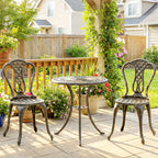 Outsunny Outdoor Bistro Set for 2 Cast Aluminium Patio Furniture with Round Table Umbrella Hole Brown