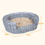 PawHut Wicker Pet Bed Willow Dog Cat Sofa Puppy Basket with Cushion Grey 57L x 46W x 17.5H cm