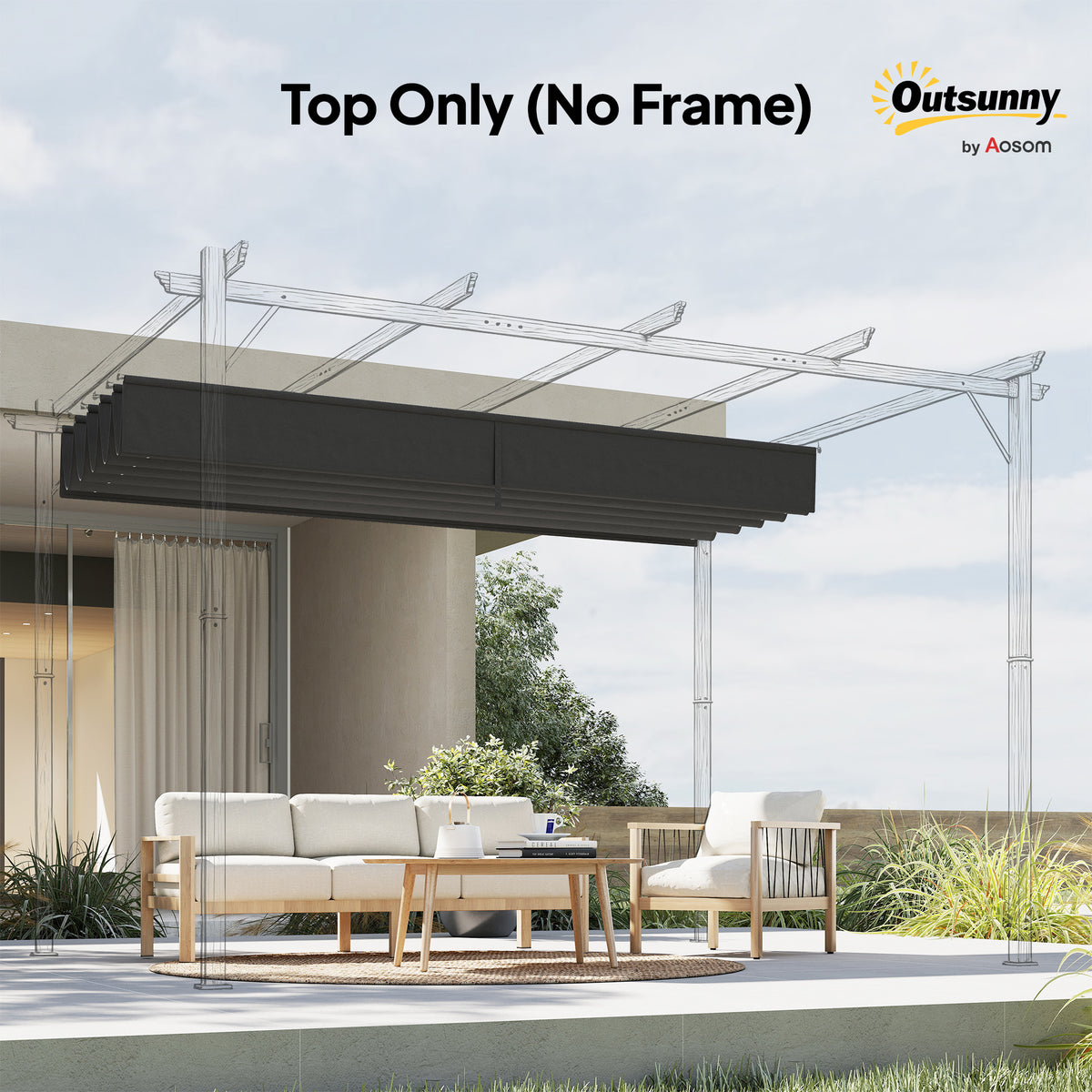 Outsunny Retractable Pergola Cover, 2.55 x 2.5 m Replacement Canopy Fabric for 3 x 3 m Frame, Roof Top Only, Dark Grey