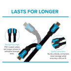 Maplin Flat HDMI to HDMI 4K Ultra HD Cable with Gold Connectors - Black, 3m
