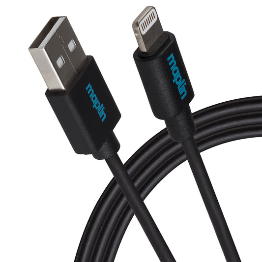 Maplin Lightning to USB-A Cable - Black, 0.5m