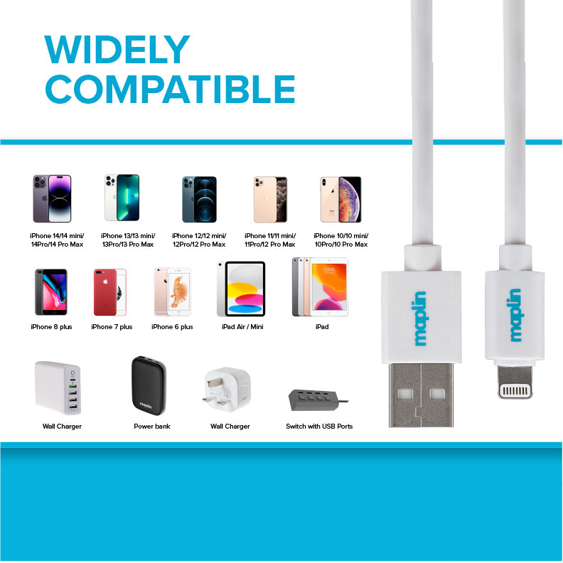 Maplin Premium Apple MFI Certified Tangle-Free Lightning to USB-A 2.0 Cable - White, 1.5m