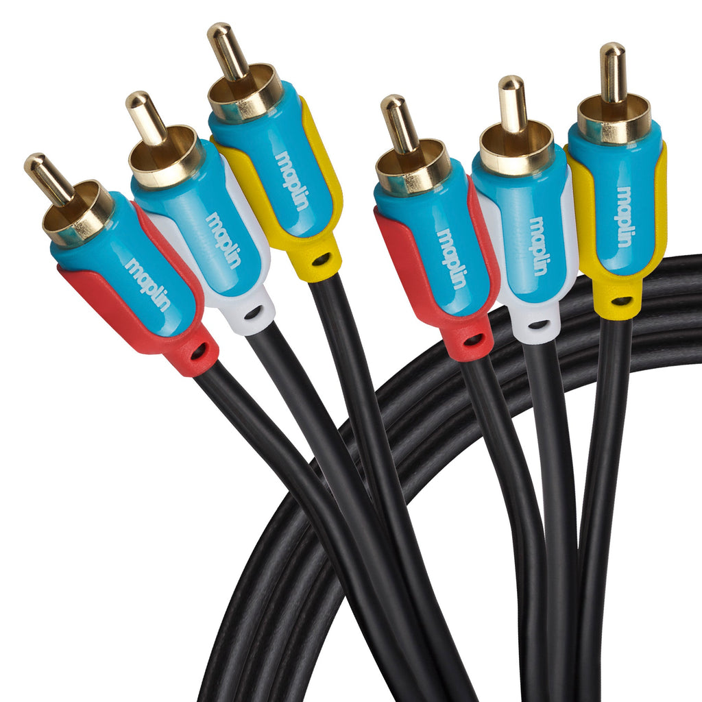 Maplin Triple RCA Phono to Triple RCA Phono Cable - Black, 3m