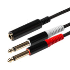 ProSound Twin 1/4" 6.3mm 2 Pole Jack Plugs to Single 1/4" 6.35mm Female Jack Socket Cable - Black, 0.2m