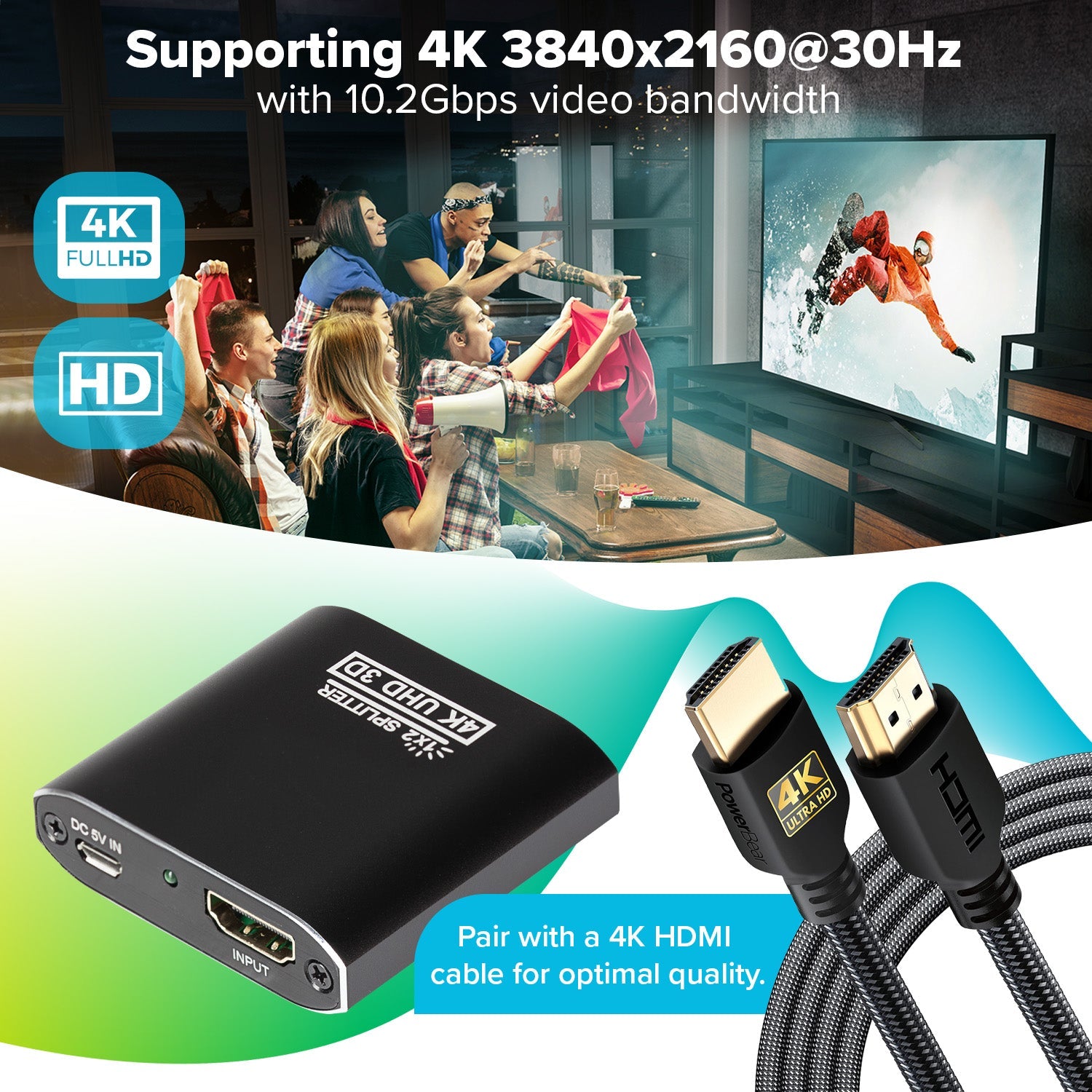 Maplin HDMI Splitter 1 Port In 2 Ports Out 4K Ultra HD @30Hz 10.2Gbps