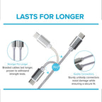 Maplin USB-C to USB-A Braided Cable - Silver, 3m