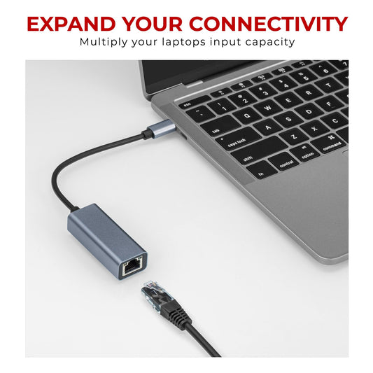 Maplin USB-C to Gigabit RJ45 Ethernet Network LAN Adapter - Black, 0.25m